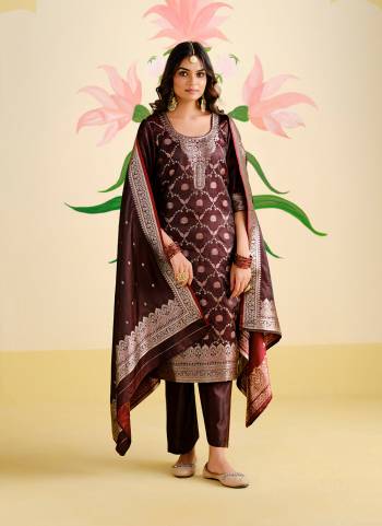 Grab These Salwar Suit in Fine Colored Pair With Bottom And Dupatta.These Top Are Satin Silk And Dupatta Are Fabricated On Satin Silk Pair With Satin Silk Bottom.Its Beautified With Wevon Jacquard Designer Work.