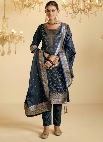 Grab These Salwar Suit in Fine Colored Pair With Bottom And Dupatta.These Top Are Satin Silk And Dupatta Are Fabricated On Satin Silk Pair With Satin Silk Bottom.Its Beautified With Wevon Jacquard Designer Work.