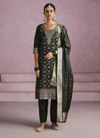 Grab These Salwar Suit in Fine Colored Pair With Bottom And Dupatta.These Top Are Satin Silk And Dupatta Are Fabricated On Satin Silk Pair With Satin Silk Bottom.Its Beautified With Wevon Jacquard Designer Work.