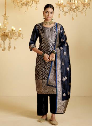 Grab These Salwar Suit in Fine Colored Pair With Bottom And Dupatta.These Top Are Satin Silk And Dupatta Are Fabricated On Satin Silk Pair With Satin Silk Bottom.Its Beautified With Wevon Jacquard Designer Work.