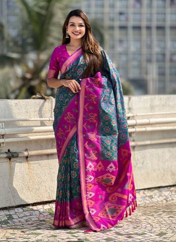 Garb These Party Wear Saree in Fine Colored.These Saree And Blouse is Fabricated On Patola Silk.Its Beautified With Weaving Meenakari Ikkat Designer.