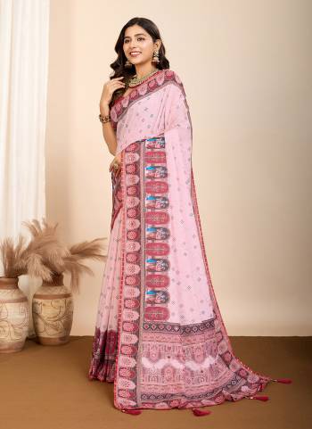 Garb This Partywear Saree Paired With Blouse.This Saree And Blouse Are Muslin Cotton Based Fabric With Designer Digital Printed. Buy This Pretty Saree Now.