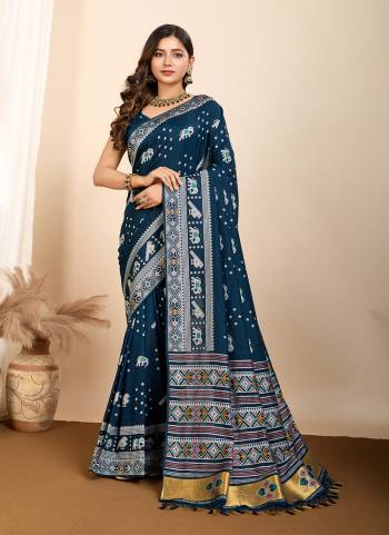 Attrective This Partywear Saree Paired With Blouse.This Saree And Blouse Are Soft Silk Based Fabric With Wevon Meenakari Designer. Buy This Pretty Saree Now.