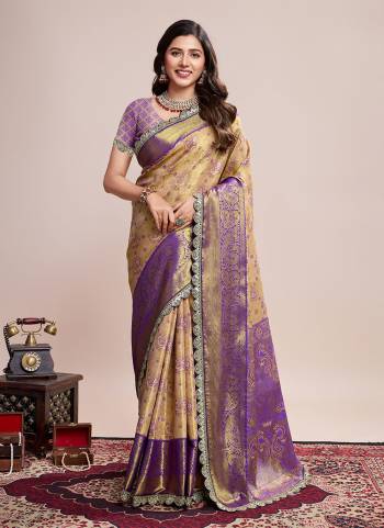 Attrective This Partywear Saree Paired With Blouse.This Saree And Blouse Are Soft Silk Based Fabric With Wevon Jari Designer. Buy This Pretty Saree Now.
