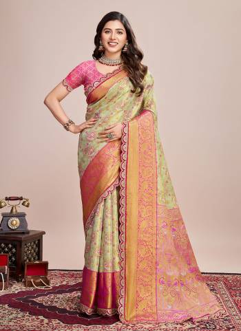 Attrective This Partywear Saree Paired With Blouse.This Saree And Blouse Are Soft Silk Based Fabric With Wevon Jari Designer. Buy This Pretty Saree Now.