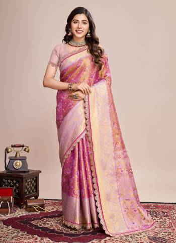Attrective This Partywear Saree Paired With Blouse.This Saree And Blouse Are Soft Silk Based Fabric With Wevon Jari Designer. Buy This Pretty Saree Now.