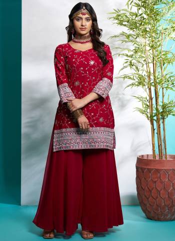 Atrective These Beautiful Looking Readymade Plazzo Suits.These Top Are Faux Georgette And Bottom Are Faux Georgette Fabricated On Faux Georgette Dupatta.Its Beautified With Designer Thread,Jari,Sequance Embroidery Work.