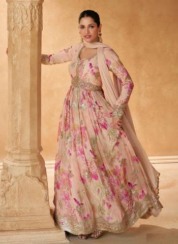 Garb These Party Wear Anarkali Suit in Fine Colored Pair With Dupatta.These Top Are Chinon And Dupatta Are Nazmin And Pair With Crepe Inner.Its Beautified With Designer Printed With Embroidery Work.