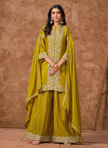 Garb These Beautiful Looking Fine Color Plazzo Suits.These Top Are Chinon And Dupatta Are Chinon And Bottom Chinon Fabricated.Its Beautified With Designer Sequance Embroidery Work.