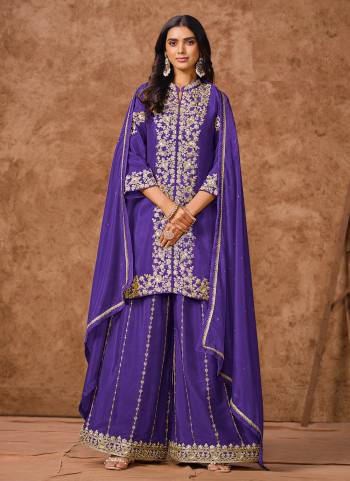 Garb These Beautiful Looking Fine Color Plazzo Suits.These Top Are Chinon And Dupatta Are Chinon And Bottom Chinon Fabricated.Its Beautified With Designer Sequance Embroidery Work.