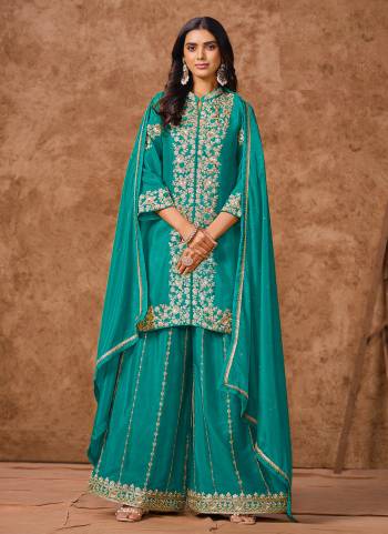 Garb These Beautiful Looking Fine Color Plazzo Suits.These Top Are Chinon And Dupatta Are Chinon And Bottom Chinon Fabricated.Its Beautified With Designer Sequance Embroidery Work.