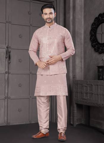 Looking These Party Wear Mans Wear Kutra Payjama With Jacket wearing this fashionable. Tailored Kurta Pajama With Koti On Viscose Fabriced With Designer Thread,Sequance Embroidery Work and fashioned with a banded collar for a dash of style.