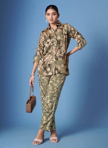 Attrective These Beautiful Looking Readymade Co Ord Top Bottom With Scarf.These Top And Scarf Are Crepe Silk And Bottom Are Crepe Silk Fabricated.Its Beautified With Disigner Digital Printed.