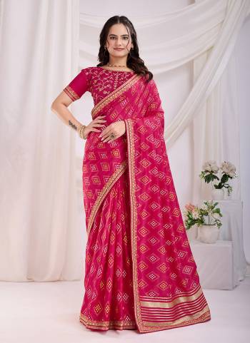 Garb These Fastival Saree in Fine Colored.These Saree Are Vichitra Silk And Blouse is Vichitra Silk Fabricated.Its Beautified With Designer Bandhej Printed, Embroidery Work.