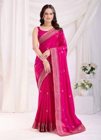 Looking These Party Wear Saree in Fine Colored.These Saree Are Chinon Silk And Blouse is Chinon Silk Fabricated.Its Beautified With Designer C Pallu Jari Embroidery Work.