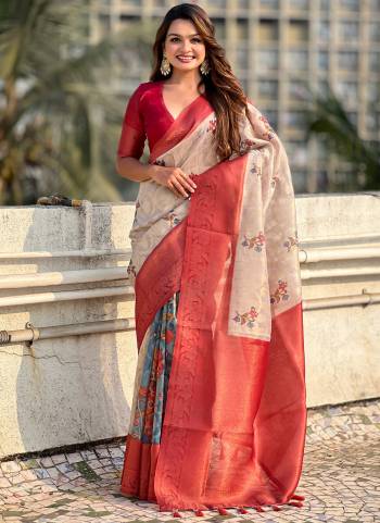 Attrective These Party Wear Saree in Fine Colored.These Saree And Blouse is Fabricated On Cotton Linen Silk.Its Beautified With Weaving Designer With Floral Printed.