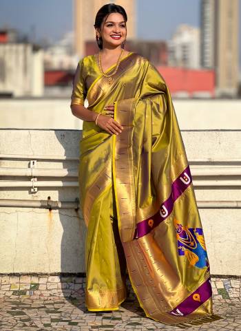 Looking These Traditioal Saree in Fine Colored.These Saree And Blouse is Fabricated On Soft Silk.Its Beautified With Weaving Paithani Vitthala Pallu Designer.