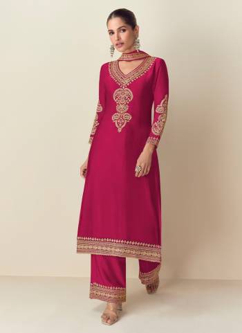 Garb These Party Wear Designer Plazzo Suits in Fine Colored Pair With Dupatta.These Top And Dupatta Are Fabricated On Chinon Pair With Chinon Bottom.Its Beautified With Designer Embroidery Work.