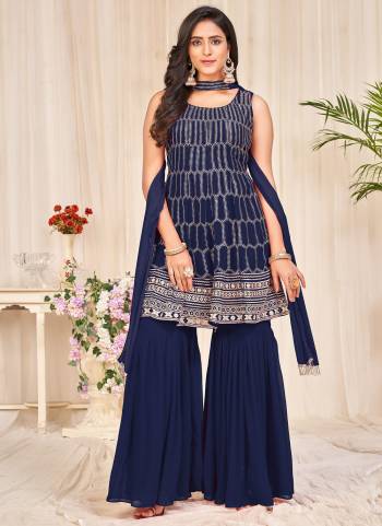 Grab These Sharara Suit in Fine Colored Pair With Bottom And Dupatta.These Top Are Georgette And Dupatta Are Fabricated On Georgette Pair With Georgette Bottom.Its Beautified With Designer Sequance Embroidery Work.