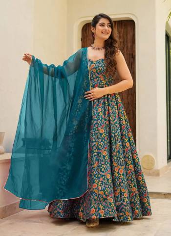 Attrective Looking These Beautiful Looking Readymade Long Gown With Dupatta.These Gown Are Silk Fabricated With Organza Dupatta.Its Beautified With Designer Digital Printed.