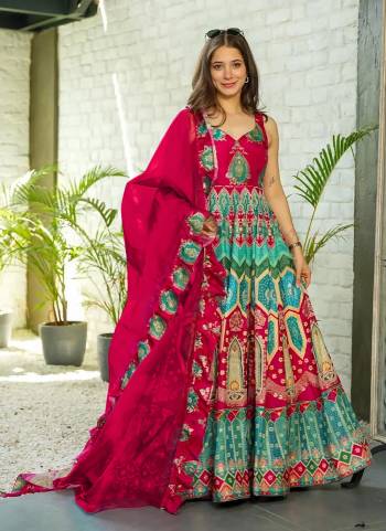 Attrective Looking These Beautiful Looking Readymade Long Gown With Dupatta.These Gown Are Silk Fabricated With Organza Dupatta.Its Beautified With Designer Digital Printed.