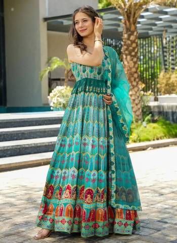 Attrective Looking These Beautiful Looking Readymade Long Gown With Dupatta.These Gown Are Silk Fabricated With Organza Dupatta.Its Beautified With Designer Digital Printed.
