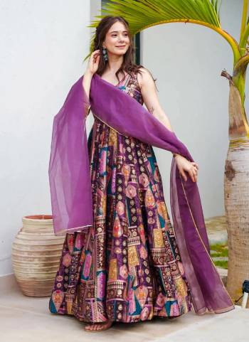 Attrective Looking These Beautiful Looking Readymade Long Gown With Dupatta.These Gown Are Silk Fabricated With Organza Dupatta.Its Beautified With Designer Digital Printed.