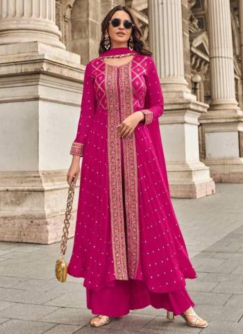 Looking These Designer Free Size Stitched Plazzo Suits in Fine Colored Pair With Dupatta.These Top Are Jacquard And Dupatta Are Fabricated On Nazmin Pair With Chinon Bottom.Its Beautified With Wevon Designer With Embroidery Work.