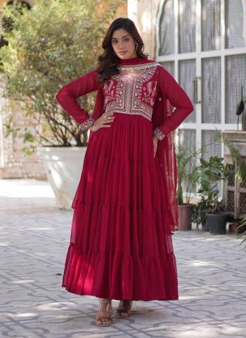 Looking These Beautiful Looking Party Wear Readymade Long Gown With Dupatta.These Gown And Dupatta is Fabricated On Faux Georgette.Its Beautified With Designer Pearl Embroidery Work.