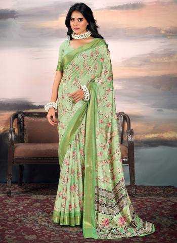 Looking These Party Wear Saree in Fine Colored.These Saree Are Cotton Silk And Blouse is Fabricated On Cotton Silk.Its Beautified With Weaving Jari Border Designer With Digital Printed.