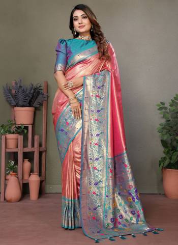 Looking These Festive Wear Saree in Fine Colored.These Saree And Blouse is Fabricated On Banarasi Tissue Silk.Its Beautified With Wevon Paithani Designer.
