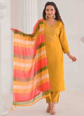 Attrective These Designer Suit in Fine Colored Pair With Bottom And Dupatta.These Top And Bottom Are Fabricated On Viscose Chanderi Pair With Linen Dupatta.Its Beautified With Designer Embroidery Work.