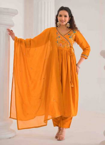 Attrective These Designer Suit in Fine Colored Pair With Bottom And Dupatta.These Top And Bottom Are Fabricated On Viscose Chanderi Pair With Chanderi Dupatta.Its Beautified With Designer Embroidery Work.