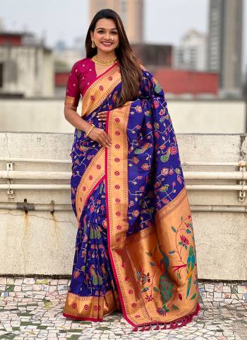 Attrective These Party Wear Saree in Fine Colored.These Saree And Blouse is Fabricated On Soft Silk.Its Beautified With Weaving Jacquard Paithani Meenakari Peacock Designer.