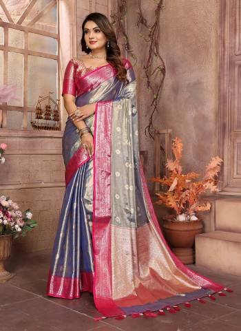 Looking These Party Wear Saree in Fine Colored.These Saree And Blouse is Fabricated On Tissue Silk.Its Beautified With Wevon Handloom Designer.