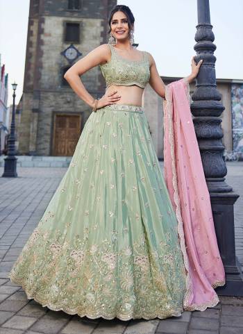 Attrective Looking This Partywear Fine Color Fancy Heavy Designer Choli And Lahenga Fabriced On Satin And Dupatta Chiffon In Fabricated Beautified With Attrective Designer Heavy Sequance Embroidery Work. Buy Now.