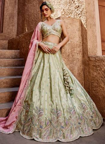 Attrective Looking This Partywear Fine Color Fancy Heavy Designer Choli And Lahenga Fabriced On Satin And Dupatta Chiffon In Fabricated Beautified With Attrective Designer Sequance Embroidery Work. Buy Now.