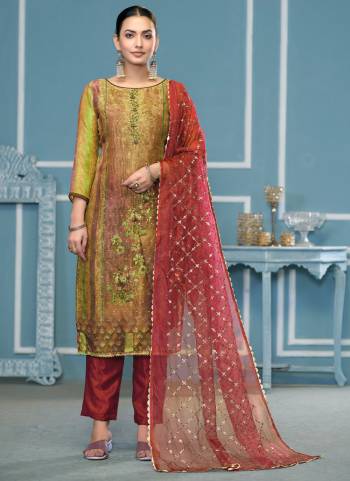 Looking These Suit in Fine Colored Pair With Bottom And Dupatta.These Top Are Shimmer Silk And Dupatta Are Fabricated On Organza Pair With Dull Santoon Bottom.Its Beautified With Designer Printed,Embroidery, Hand Work.