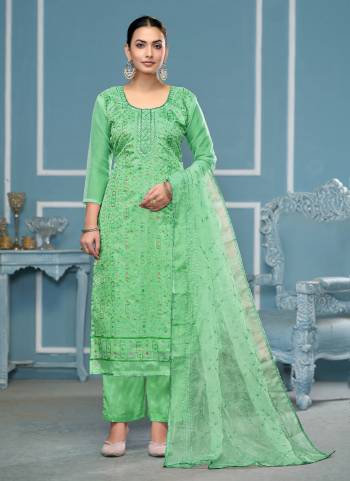 Looking These Suit in Fine Colored Pair With Bottom And Dupatta.These Top Are Viscose Organza And Dupatta Are Fabricated On Organza Pair With Dull Santoon Bottom.Its Beautified With Designer Hand Work.