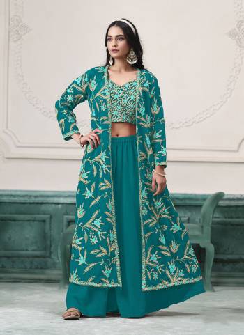 Looking These Beautiful Looking Fine Color Plazzo Suits.These Top Are Faux Georgette And Koti Are Faux Georgette And Bottom Faux Georgette Fabricated.Its Beautified With Designer Embroidery Work.