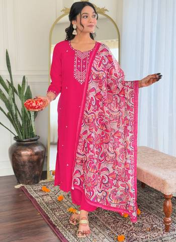 Looking These Readymade Suit in Fine Colored Pair With Bottom And Dupatta.These Top And Bottom Are Fabricated On Rayon Pair With Linen Dupatta.Its Beautified With Designer Embroidery Work,Printed Dupatta.