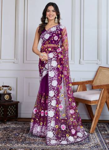 Attective These Party Wear Saree in Fine Colored.These Saree Are Soft Net And Blouse is Mono Banglori Fabricated.Its Beautified With Designer Multy Thread Embroidery Work.