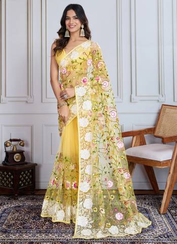 Attective These Party Wear Saree in Fine Colored.These Saree Are Soft Net And Blouse is Mono Banglori Fabricated.Its Beautified With Designer Multy Thread Embroidery Work.