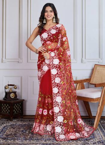 Attective These Party Wear Saree in Fine Colored.These Saree Are Soft Net And Blouse is Mono Banglori Fabricated.Its Beautified With Designer Multy Thread Embroidery Work.
