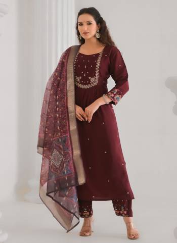 Attrective These Designer Suit in Fine Colored Pair With Bottom And Dupatta.These Top And Bottom Are Fabricated On Viscose Chanderi Pair With Chanderi Dupatta.Its Beautified With Designer Embroidery Work.