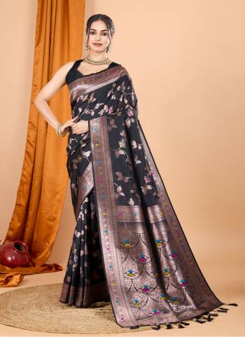 Attrective This Party Wear Saree Paired With Blouse.This Saree And Blouse Are Soft Banarasi Silk Based Fabric With Wevon Jari Designer. Buy This Pretty Saree Now.