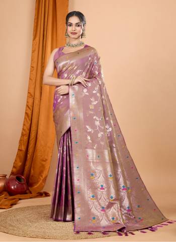 Attrective This Party Wear Saree Paired With Blouse.This Saree And Blouse Are Soft Banarasi Silk Based Fabric With Wevon Jari Designer. Buy This Pretty Saree Now.
