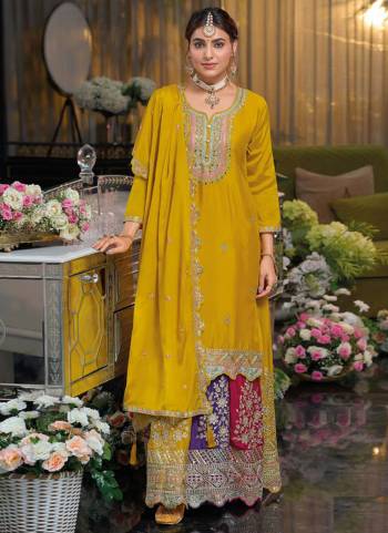 Garb These Party Wear Designer Gharara Suits in Fine Colored Pair With Dupatta.These Top Are Chinon And Dupatta Are Fabricated On Chinon Pair With Chinon Bottom.Its Beautified With Heavy Designer Embroidery Work