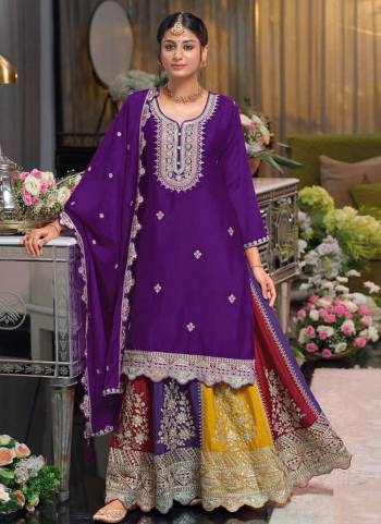 Garb These Party Wear Designer Gharara Suits in Fine Colored Pair With Dupatta.These Top Are Chinon And Dupatta Are Fabricated On Chinon Pair With Chinon Bottom.Its Beautified With Heavy Designer Embroidery Work