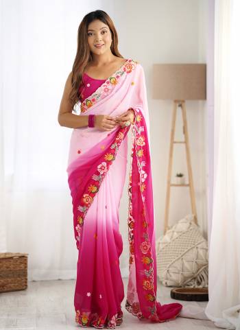 Attrective These Party Wear Saree in Fine Dual Shaded Colored.These Saree Are Georgette And Blouse is Georgette Fabricated.Its Beautified With Pedding Color Printed With Designer Embroidery Work.